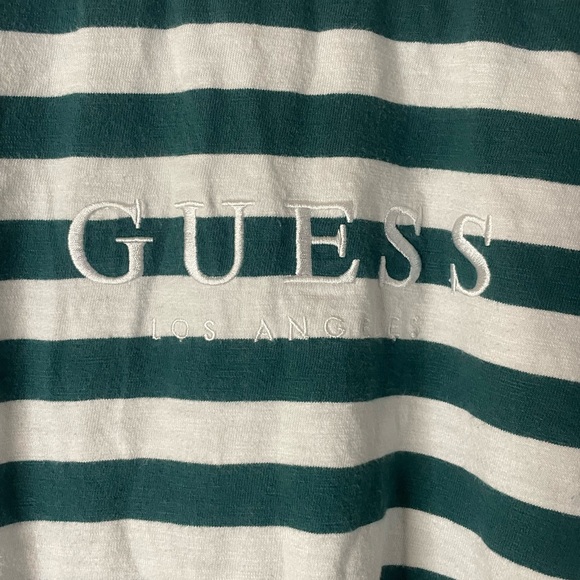 GUESS Shirt Mens Size L Green White Striped Los Angeles Originals Graphic Print - Picture 10 of 11